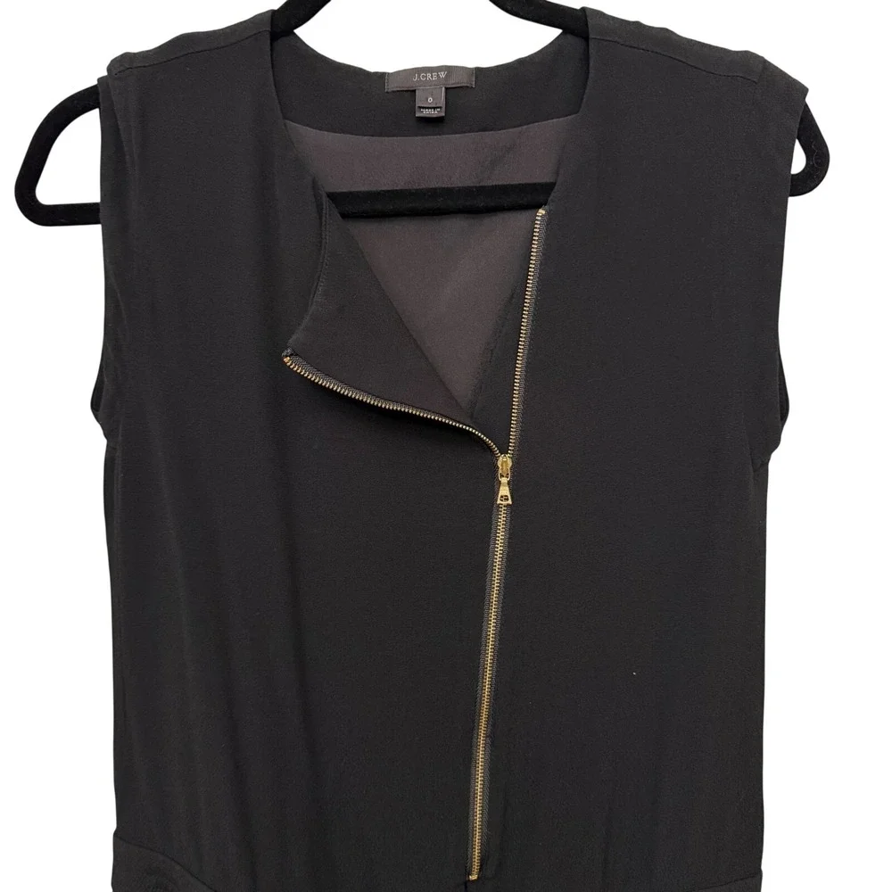 J. Crew Black Sleeveless Asymmetrical Zipp‎ Cap Sleeve Jumpsuit Pantsuit Size 0
